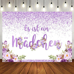 Es ist A Mädchen Lila Blumen Baby Dusche Hintergrund