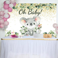 Gold Grün Blätter Koala Baby Dusche Hintergrund