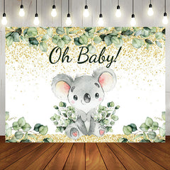 Gold Grün Blätter Koala Baby Dusche Hintergrund