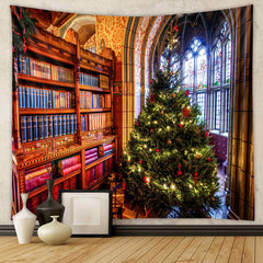 Aperturee - Buntglas Bücherregal Baum Weihnachtshintergrund