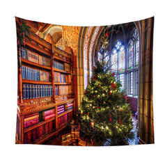 Aperturee - Buntglas Bücherregal Baum Weihnachtshintergrund