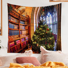 Aperturee - Buntglas Bücherregal Baum Weihnachtshintergrund