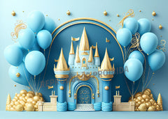 Aperturee – Ballon Fotohintergrund „Ballon Blau Gold Schloss“ für Mädchen