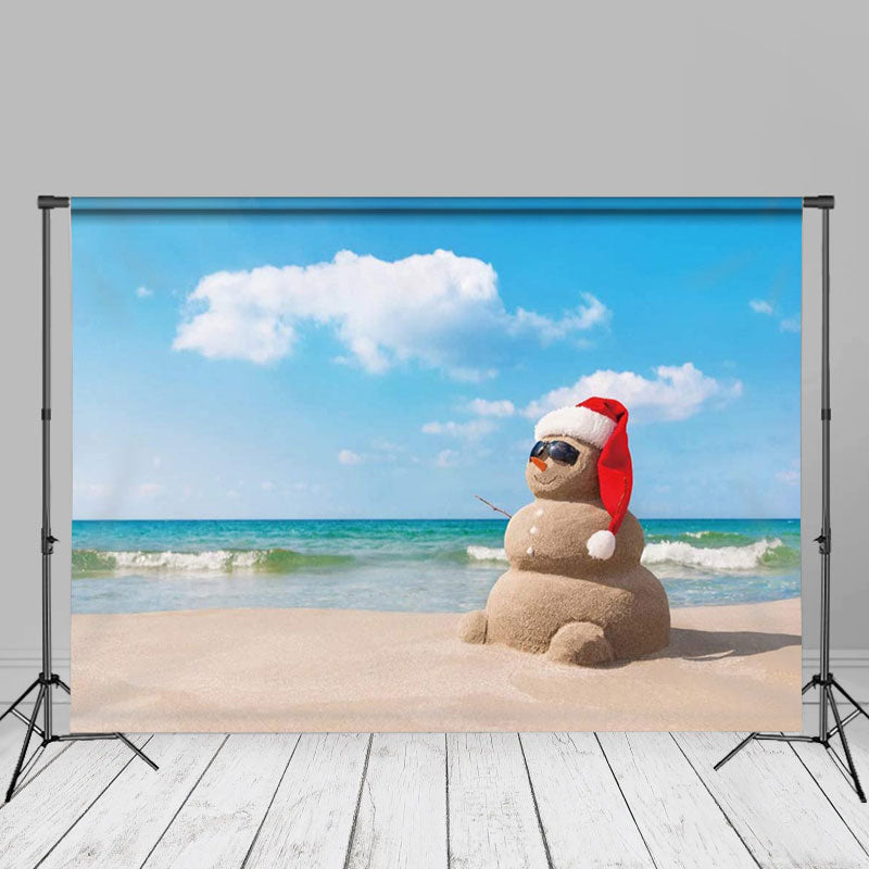 Aperturee - Blau Sky Beach Sandy Snowman Weihnachten im Juli Hintergrund