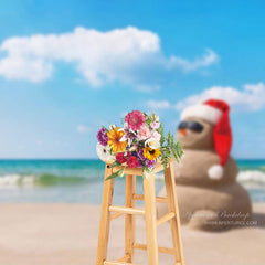 Aperturee - Blau Sky Beach Sandy Snowman Weihnachten im Juli Hintergrund