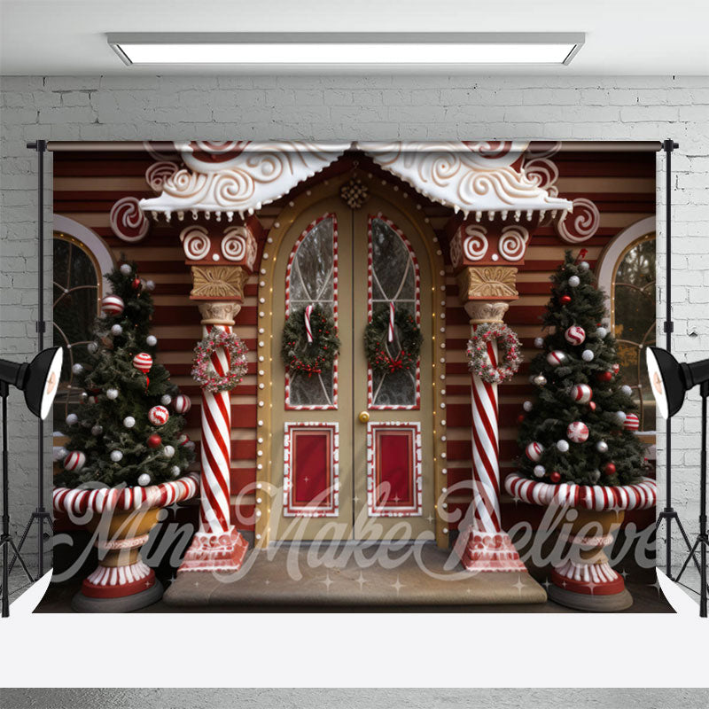 Aperturee - Candy House Door Wall Cedars Frohe Weihnachten Hintergrund