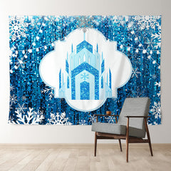 Aperturee - Cartoon Eis Schloss glitzernder blauer Winter Hintergrund