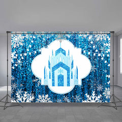 Aperturee - Cartoon Eis Schloss glitzernder blauer Winter Hintergrund