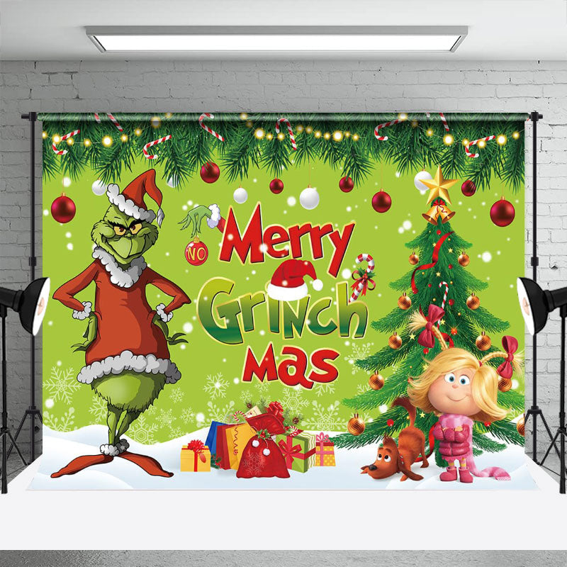 Aperturee - Cartoon Grinch Weihnachtsbaum Fotohintergrund