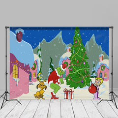 Aperturee - Cartoon Grinch Snowy Christmas Nacht Pine Hintergrund