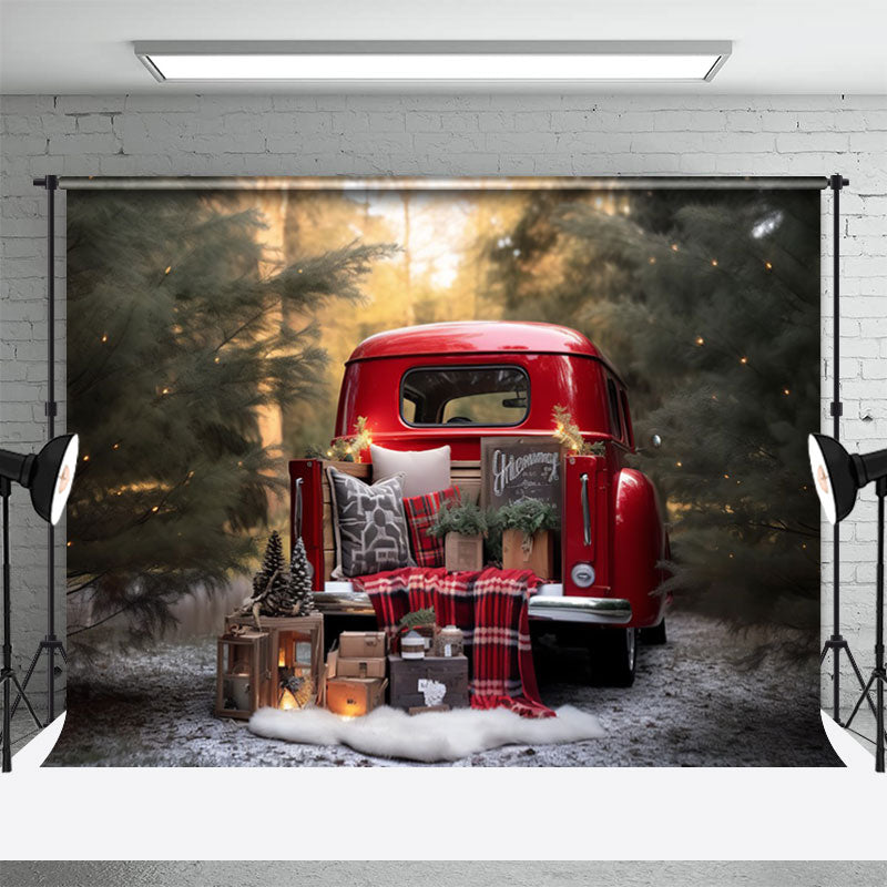 Aperturee - Weihnachten Outdoor Red Truck Geschenk Portrait Hintergrund