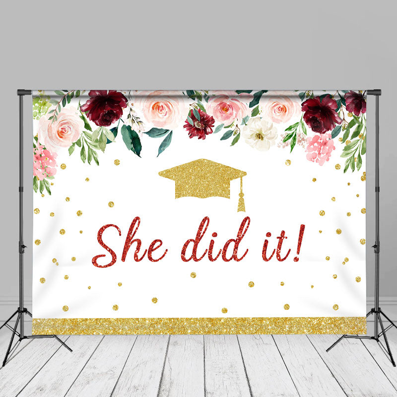 Aperturee - She Did It Fotohintergrund mit floralem Gold Glitzer Motiv