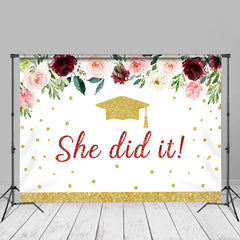 Aperturee - She Did It Fotohintergrund mit floralem Gold Glitzer Motiv