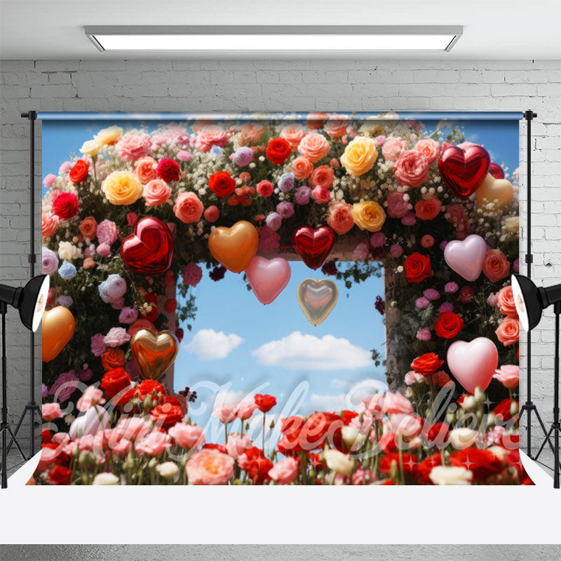 Aperturee - Blumen und Herzballons zum Valentinstag im Hintergrund