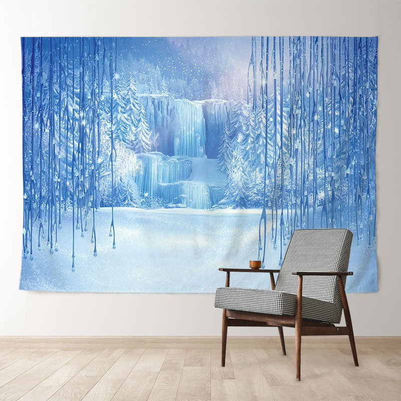 Aperturee - Frozen Forest Blue World Wasserfall Winterhintergrund