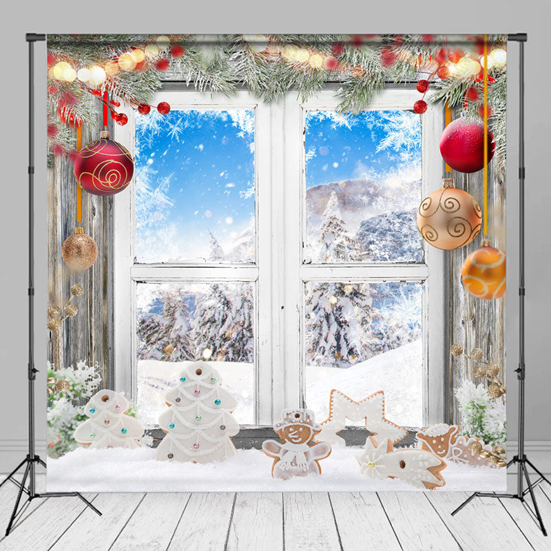 Aperturee - Lebkuchen Kiefernblätter Fenster Weihnachtshintergrund