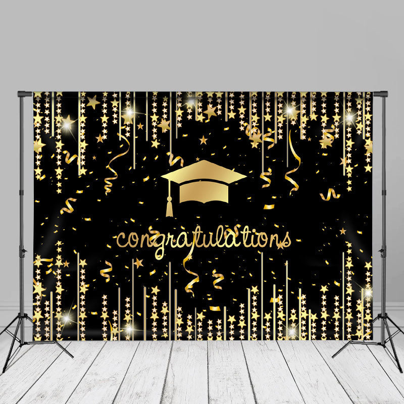 Aperturee - Gold Ribbon Glitter Stars Schwarz Grad Photo Booth Hintergrund