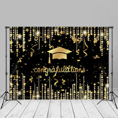 Aperturee - Gold Ribbon Glitter Stars Schwarz Grad Photo Booth Hintergrund