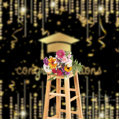 Aperturee - Gold Ribbon Glitter Stars Schwarz Grad Photo Booth Hintergrund