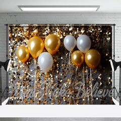 Aperturee - Goldene Pailletten Luftballons weihnachtlicher Fotohintergrund