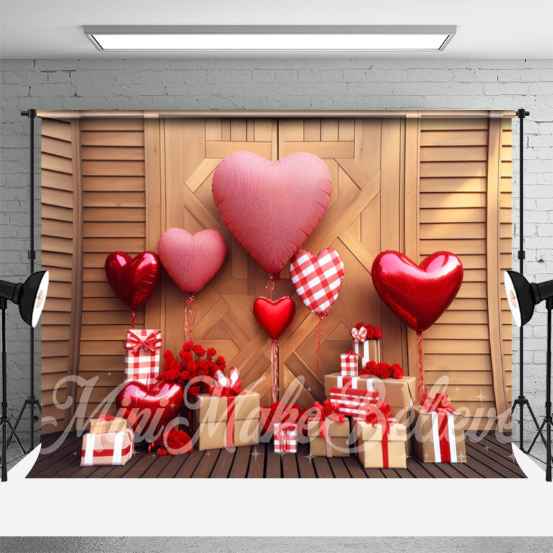 Aperturee - Herz Ballon Geschenk Holzwand Valentinstag Hintergrund