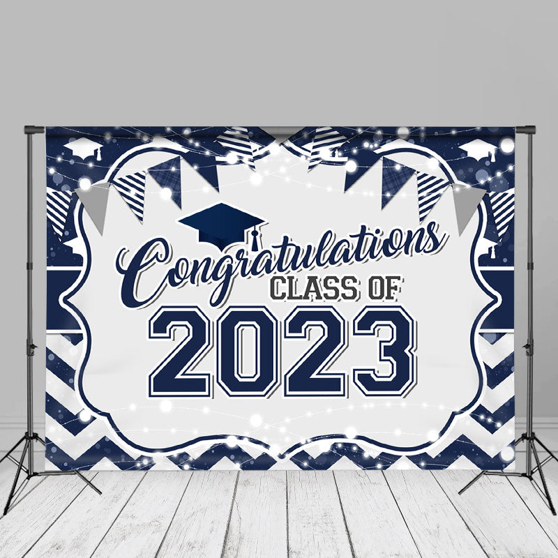 Aperturee - Indigo White Stripe Bokeh 2023 Grad Photo Booth Hintergrund