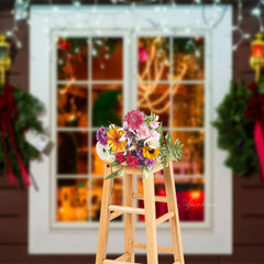 Aperturee - Hellgrüner Kranz weißes Fenster Weihnachtshintergrund