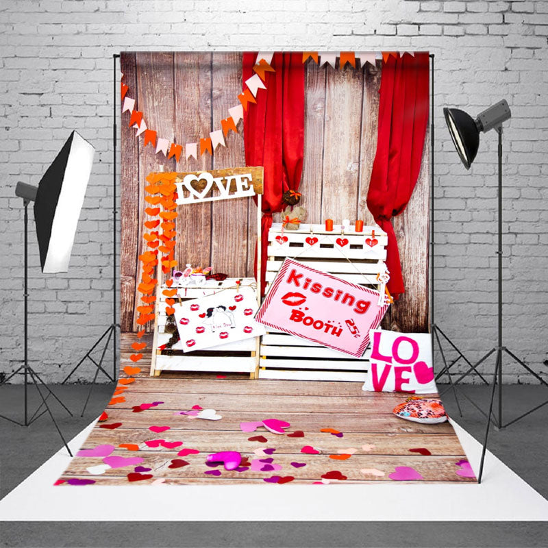 Aperturee - Love Kissing Booth Valentinstag Hintergrund aus Holz