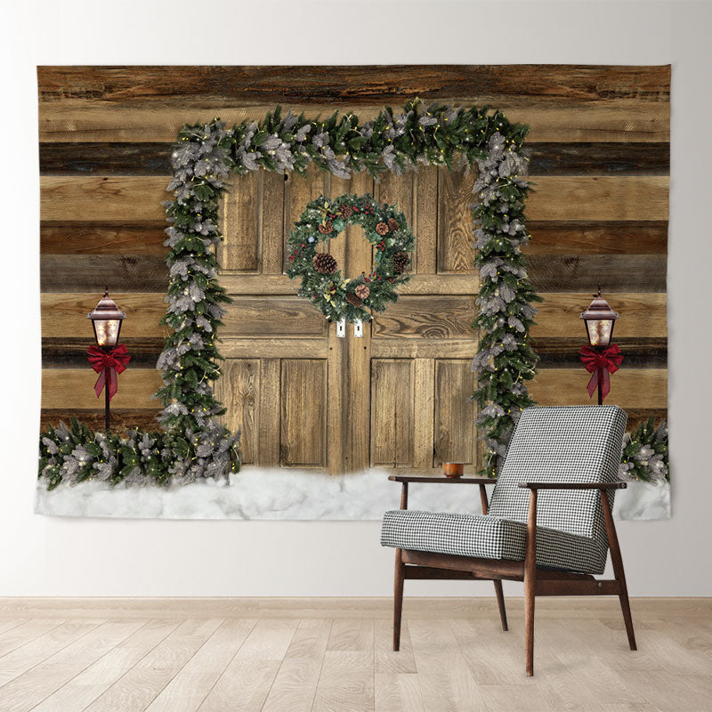 Aperturee - Kiefernkranz Holzbrett Wand Weihnachtskulisse