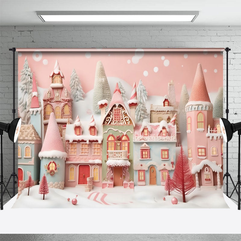 Aperturee - Rosa blauer Candy Town Weihnachtsfotografie Hintergrund