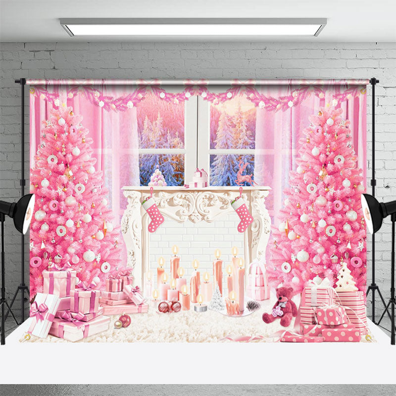 Aperturee - Rosa Weihnachtsbaum Fensterkerzen Fotohintergrund