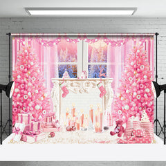 Aperturee - Rosa Weihnachtsbaum Fensterkerzen Fotohintergrund