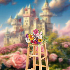 Aperturee – Pink Floral Fantasy Fairy Tale Castle Phtot Hintergrund