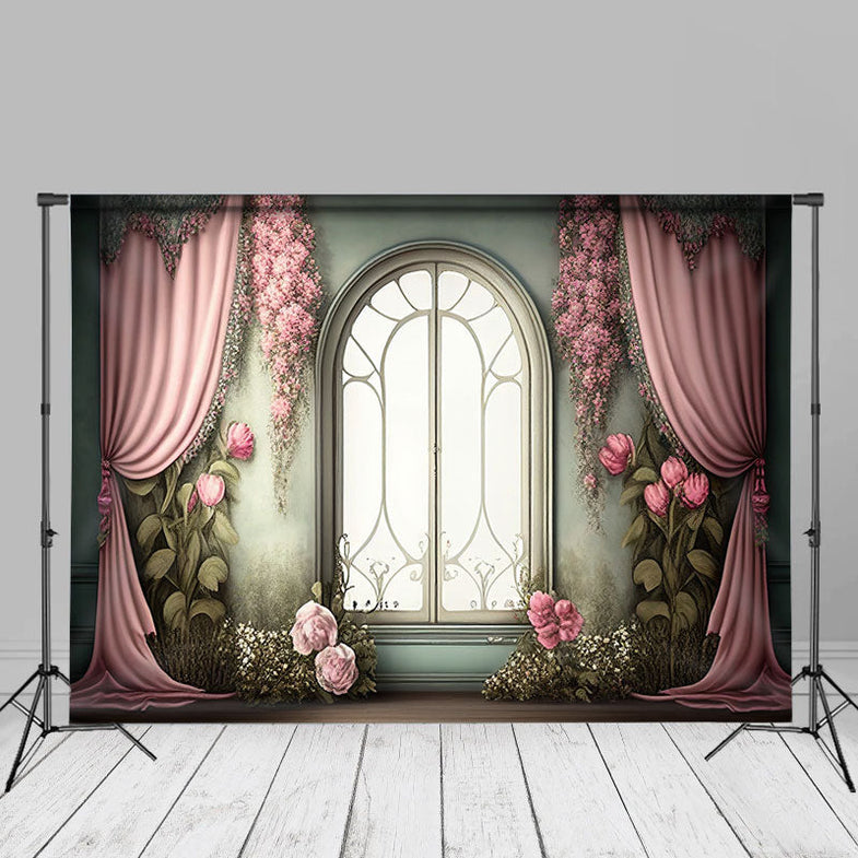 Fotohintergrund „French Touch“ 2,1x1,5 M – Elegantes Zimmer Mit Grüner Tür, Fenster, Tulpen