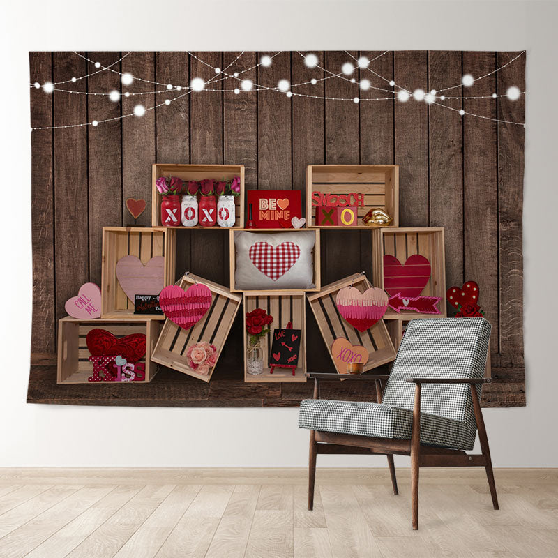 Aperturee - Rosa Herz Geschenk hölzerne Wand Valentinstag Hintergrund