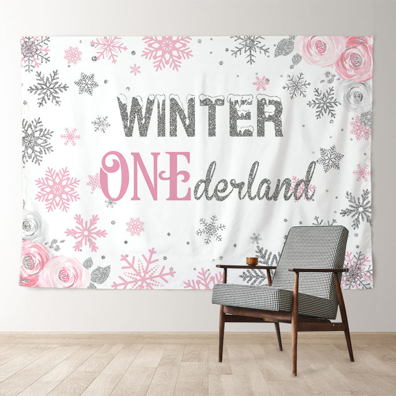 Aperturee - Rosa Schnee Winter Onederland Hintergrund zum 1. Geburtstag