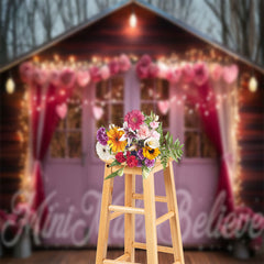 Aperturee - Rosa Holzhaus Blumen Licht Valentinstag Hintergrund