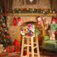 Aperturee - Rustikaler Kamin Weihnachtsbaum Portrait Hintergrund