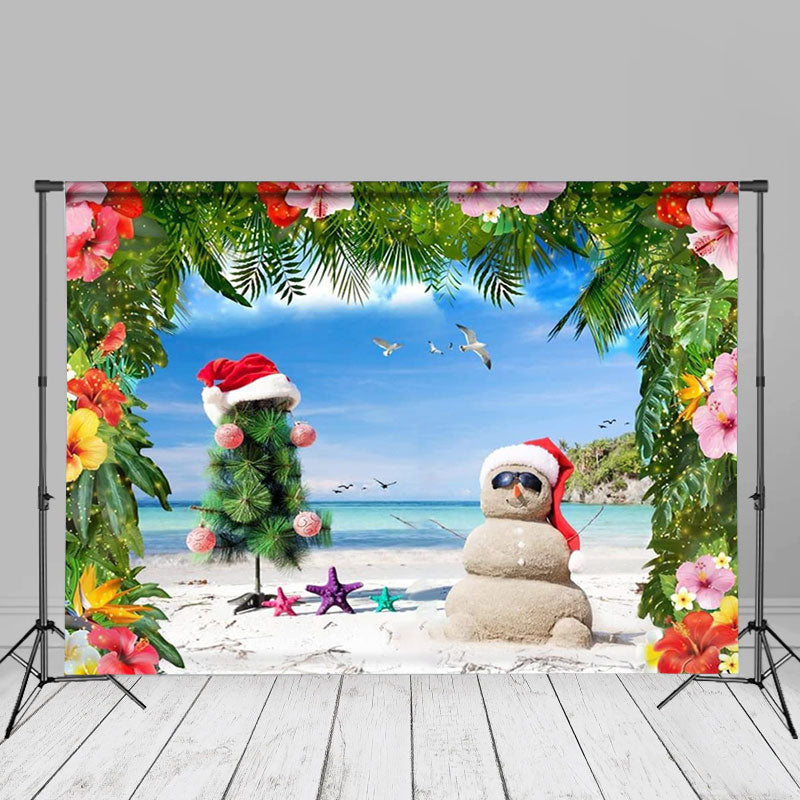 Aperturee - Sand Schneemann Blumen Hawaii Weihnachten im Juli Hintergrund