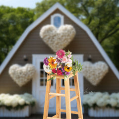 Aperturee - Weiße Blumen Holzhaus Valentinstag Hintergrund