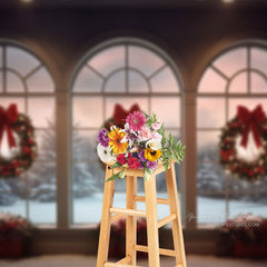 Aperturee - Winterfenster Weihnachtskranz Bowknot Foto Hintergrund