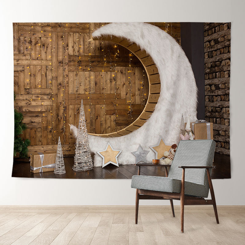 Aperturee - Holz Wand Feder Mond Stern Haus Winter Hintergrund