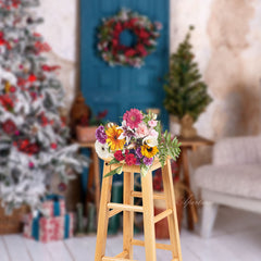 Aperturee - Kranz blaue Tür Weihnachtsbaum Fotografie Hintergrund